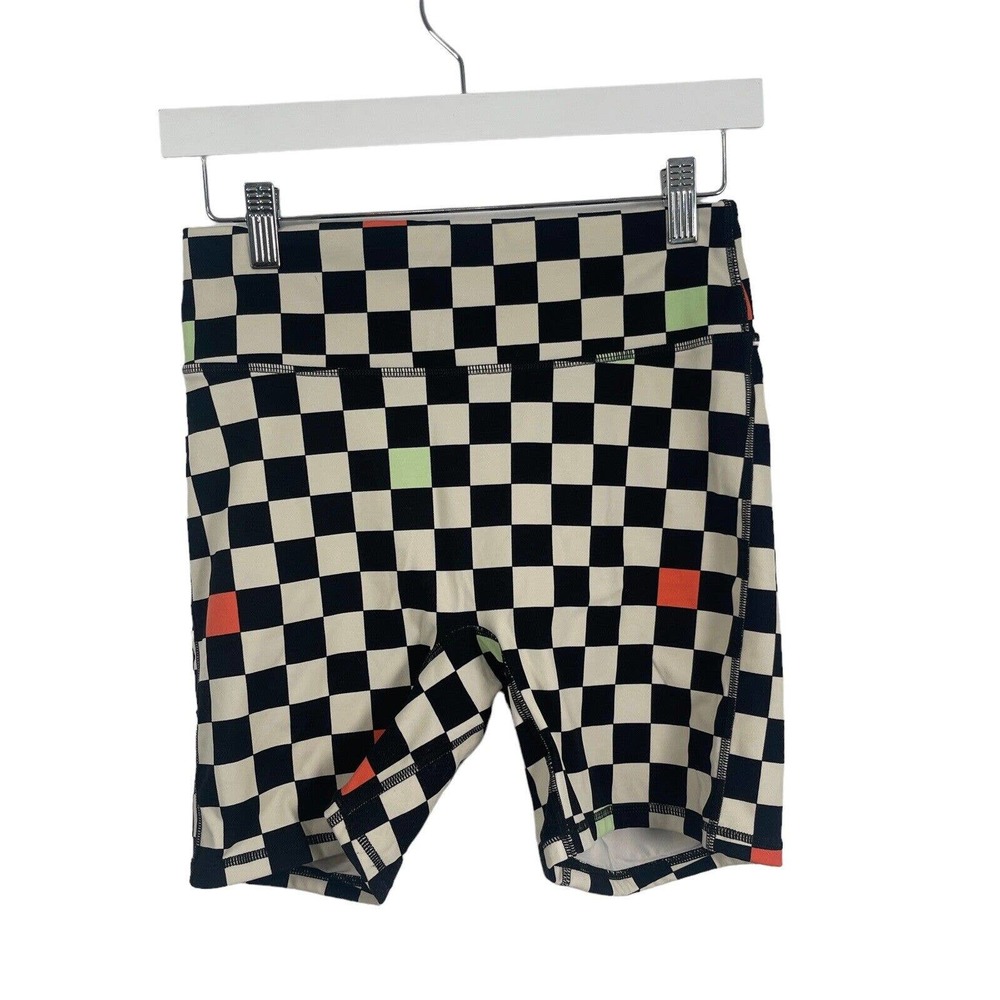Fabletics Checkered Bike Shorts - Black and White